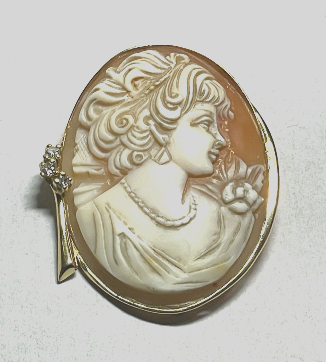 Antik Anhänger oder Brosche feine gr. Gemme Cameo in 750 Gelbgold + 3 Brillanten8