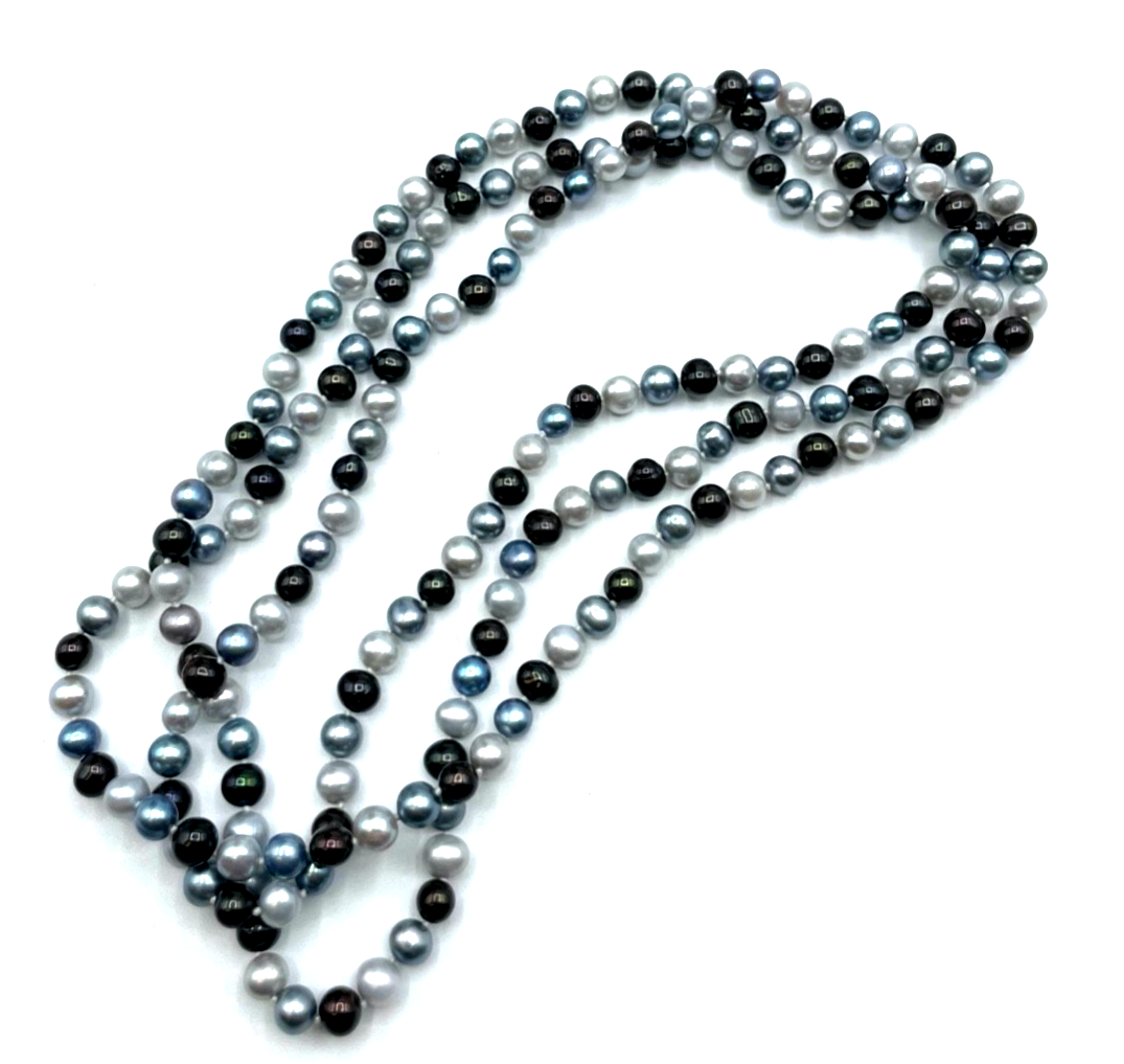 SWZ Perlen Perlenkette Endloskette 3 farbig grau silber schwarz  L 120 cm Ø 6 mm4