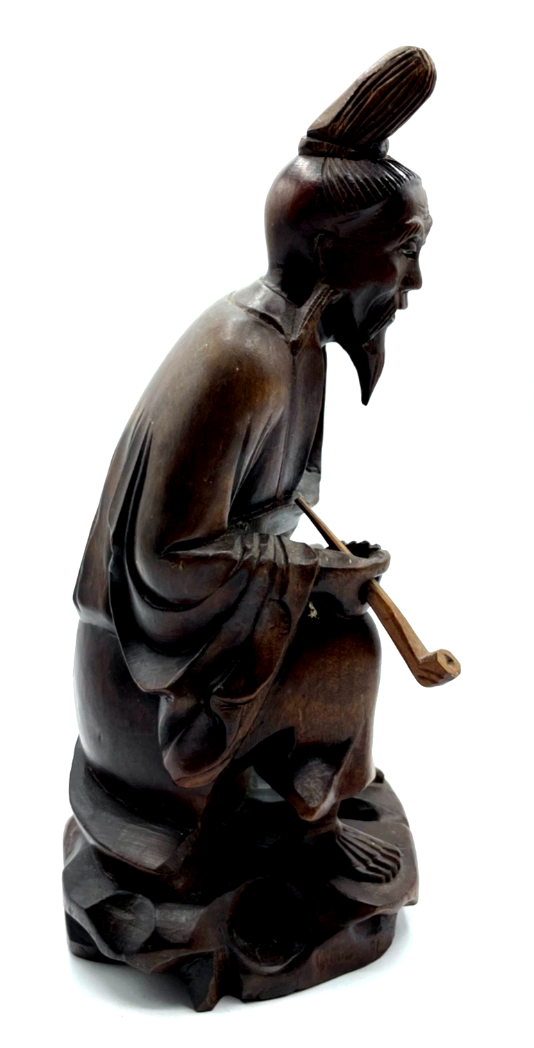 Vintage Handarbeit massiv Buchsbaum Holz Figur China geschnitzt H 21,5 cm Asien1