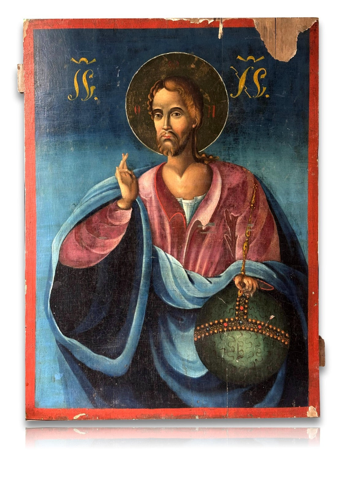 barocke Ikone um 1720 - Russland/Ukraine - Salvador Mundi - Eitempera auf Holz0