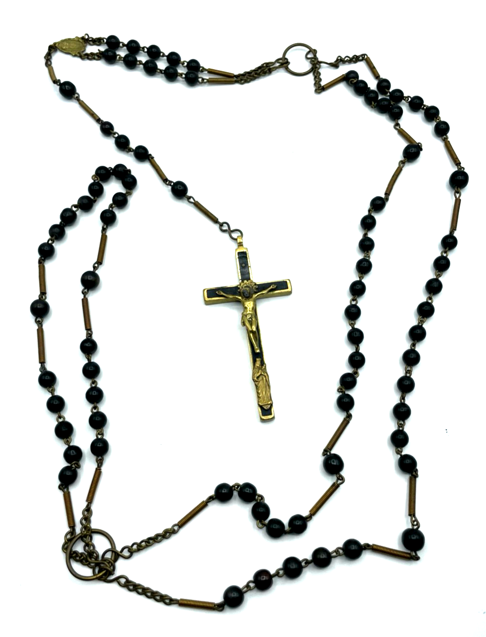 Antik mega gr. Rosenkranz Kruzifix Ordenskreuz um 1900 Klosterarbeit 140 cm lang0
