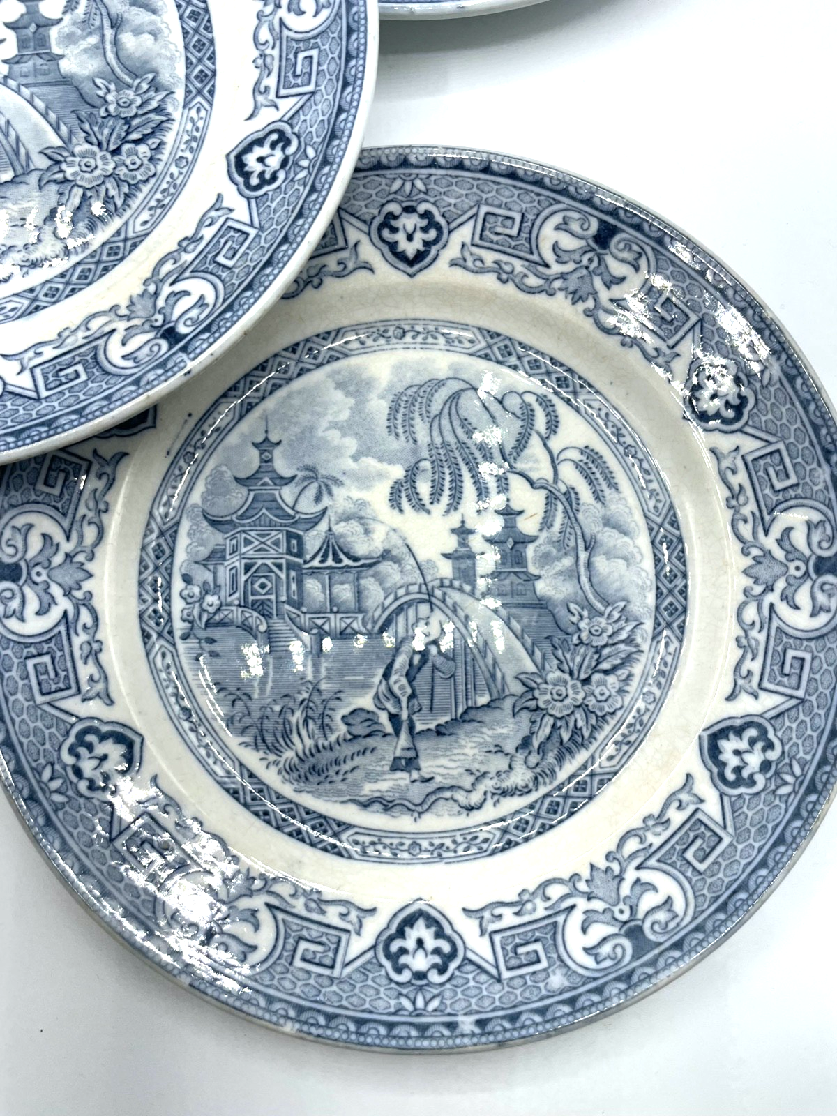 Antik blaue Yeddo U&C Sarreguemines Teller Speiseteller Ø 20 cm 5 Stück gepfl.1