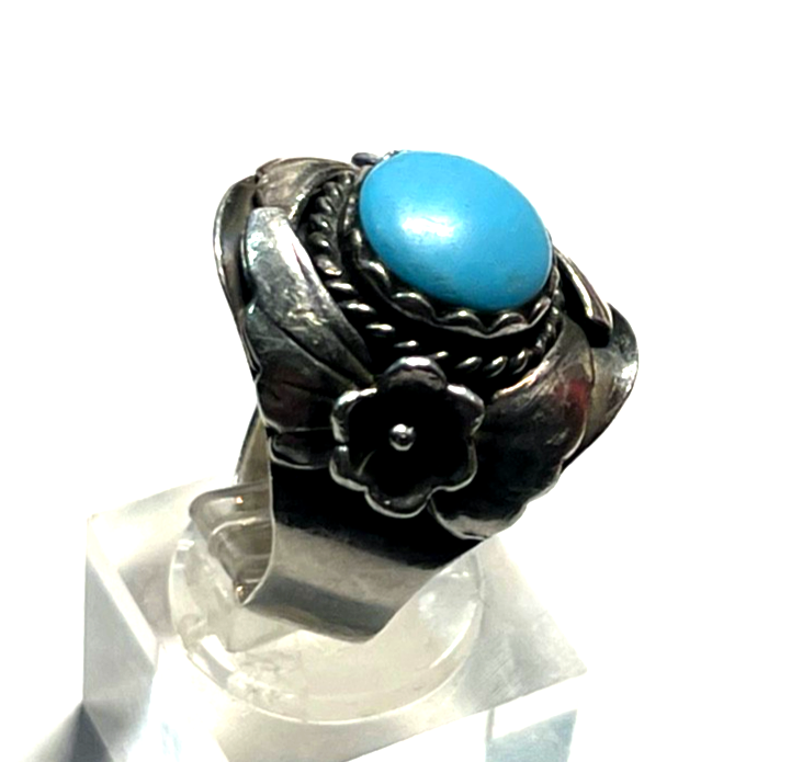 925 Sterling Silber Ring Indianerschmuck Türkis Navajo Handarbeit Ø 17,5mm RG 551