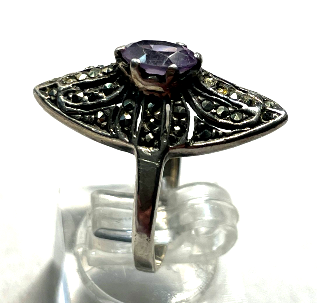 925 Silber Ring mit 1 Amethyst + Markasit antikstil  RG 53 Ø 17mm4