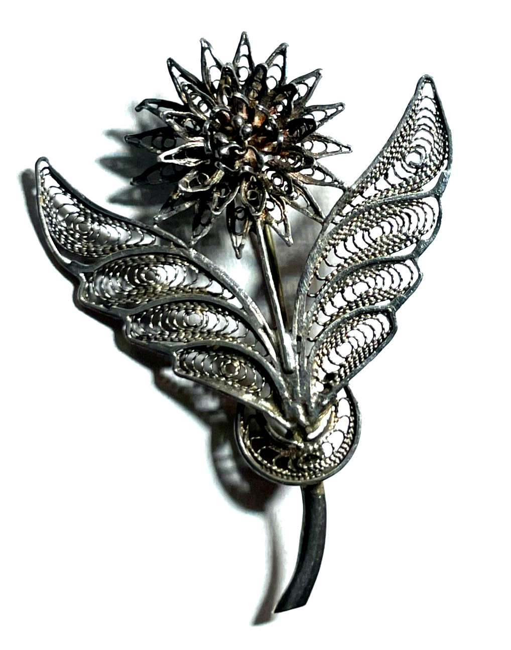 Antik sehr elegante Filigransilber Dekor Brosche Echtsilber Distel Trachtenmode0