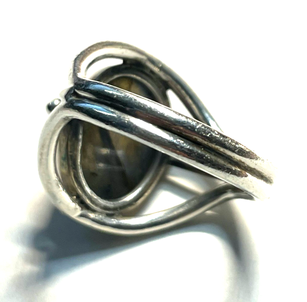 Solider 925 Silber Ring Labradorit Cabochon massiv Ø 20mm RG 63 Handarbeit5