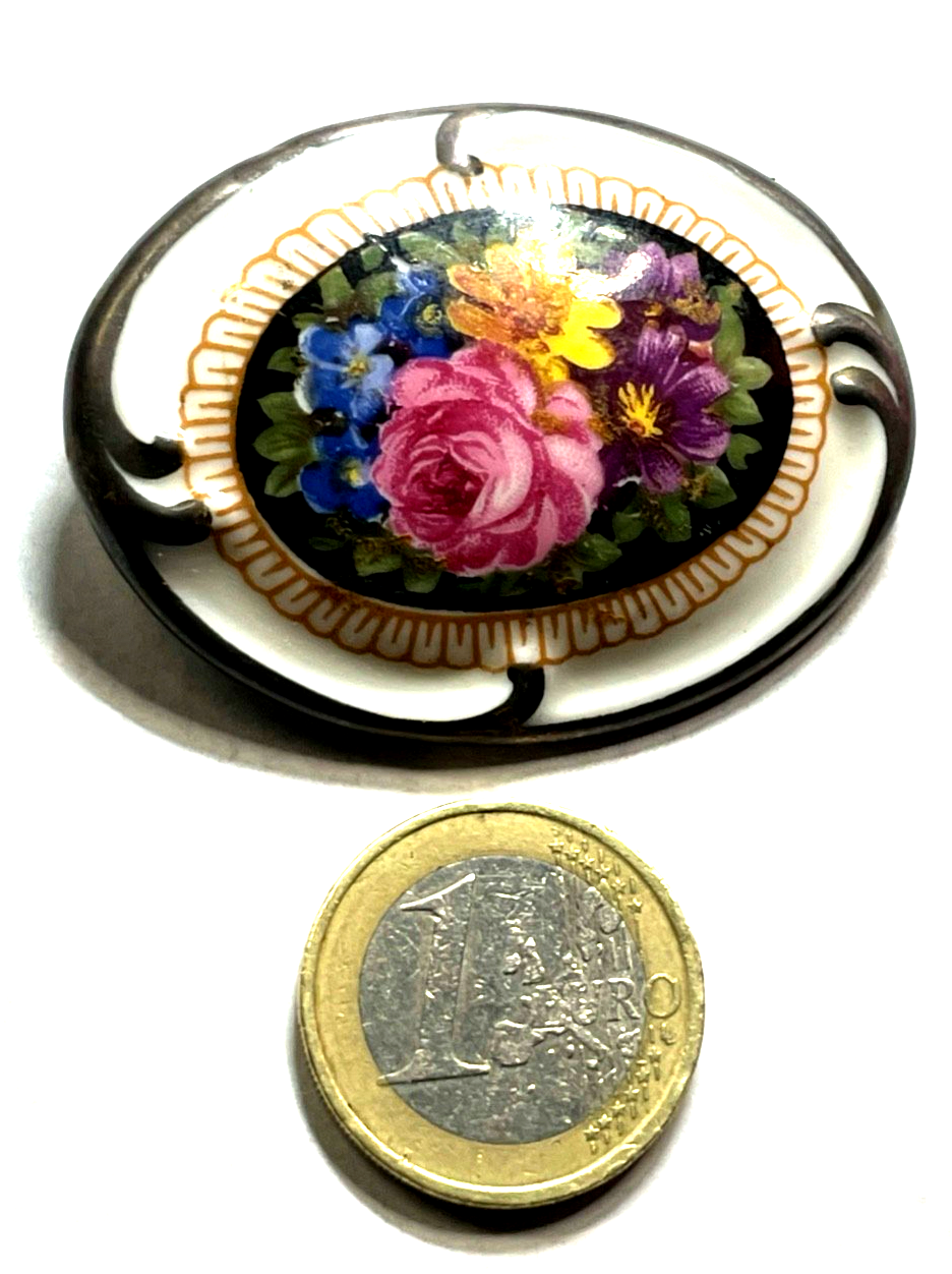 Antik Schumann Porzellan Brosche Blumen Motiv Handmalerei 30er Jahre H 37 mm6