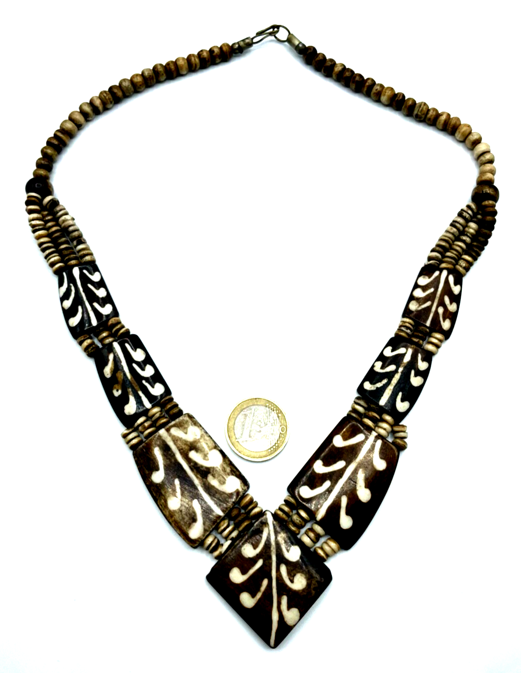 Vintage attraktive Ethno Horn Kette Collier Handarbeit sehr gepflegt L 55 cm6