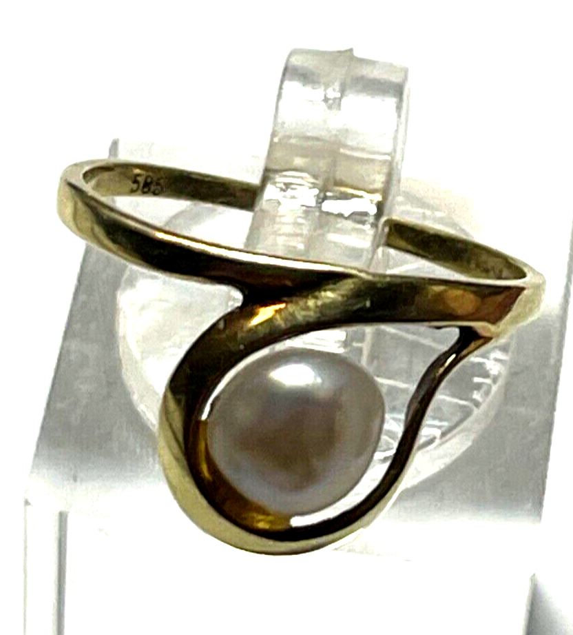 Solider 585 Gold 14 K Ring 16 mm RG 51 mit weißer Perle Juwelier gepflegt2