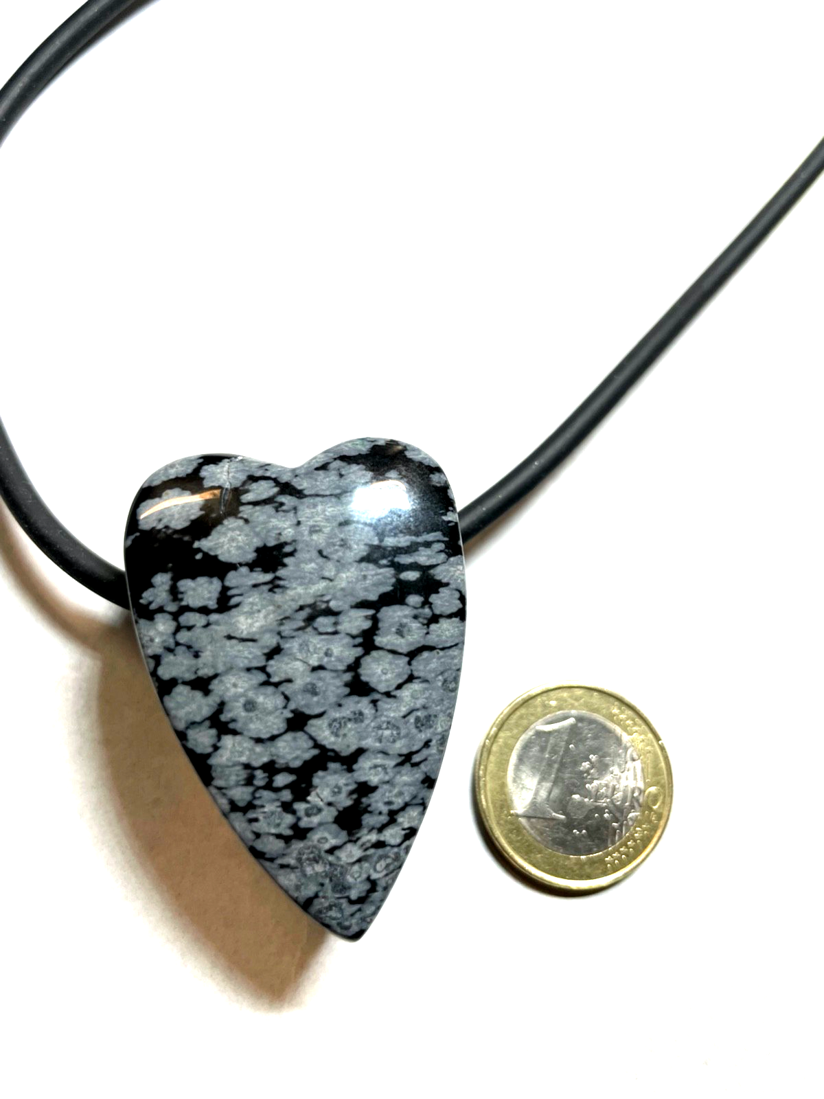 Riesiges Schneeflockenobsidian Herz Anhänger an 45,5 cm Kautschuk Kette6