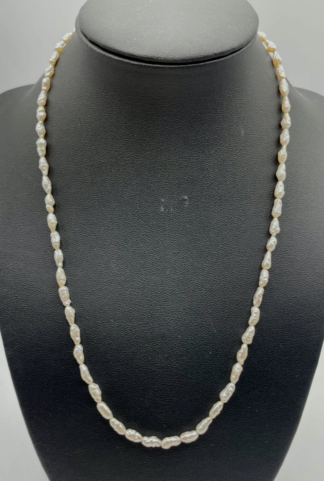 Elegant 45, 5 cm Biwa Perlen Perlenkette Reiskorn 925 Silber Kugelschliesse gepf0