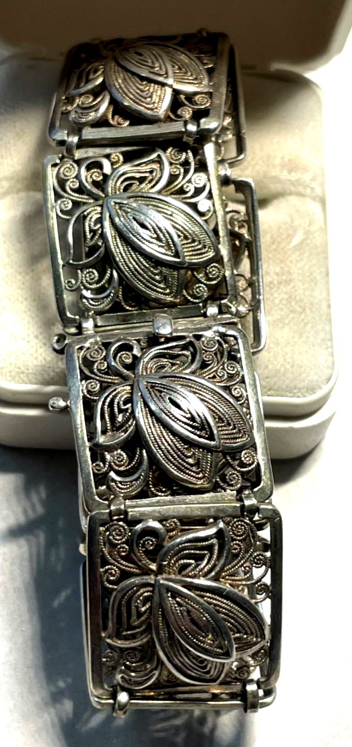 Antik 835 Silber Armband L 20 cm B 20 mm Filigransilber Handarbeit Jugendstil8