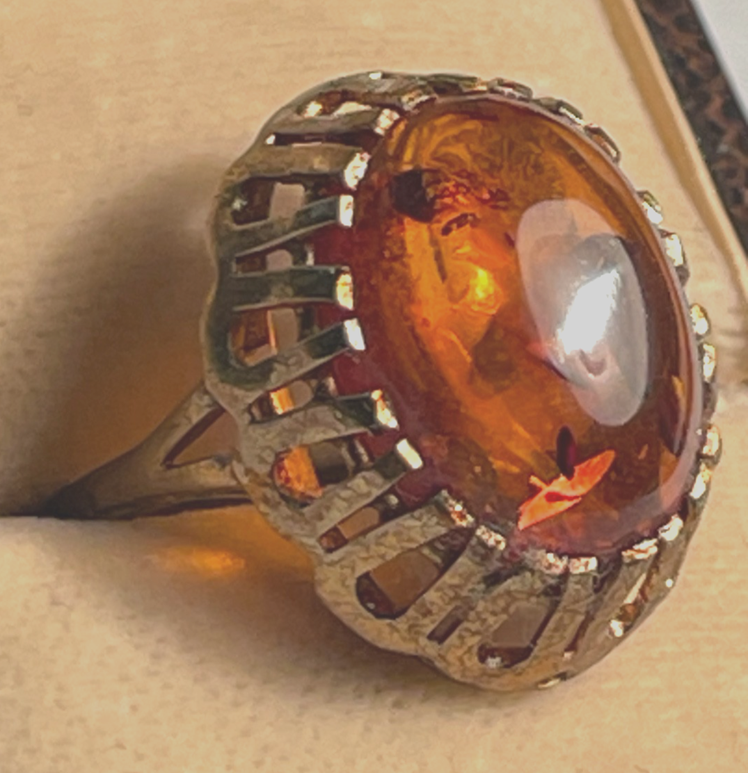 Vintage 333 Gold 8 K Ring Bernstein Cabochon Etagen Fassung Ø 17 mm RG 541