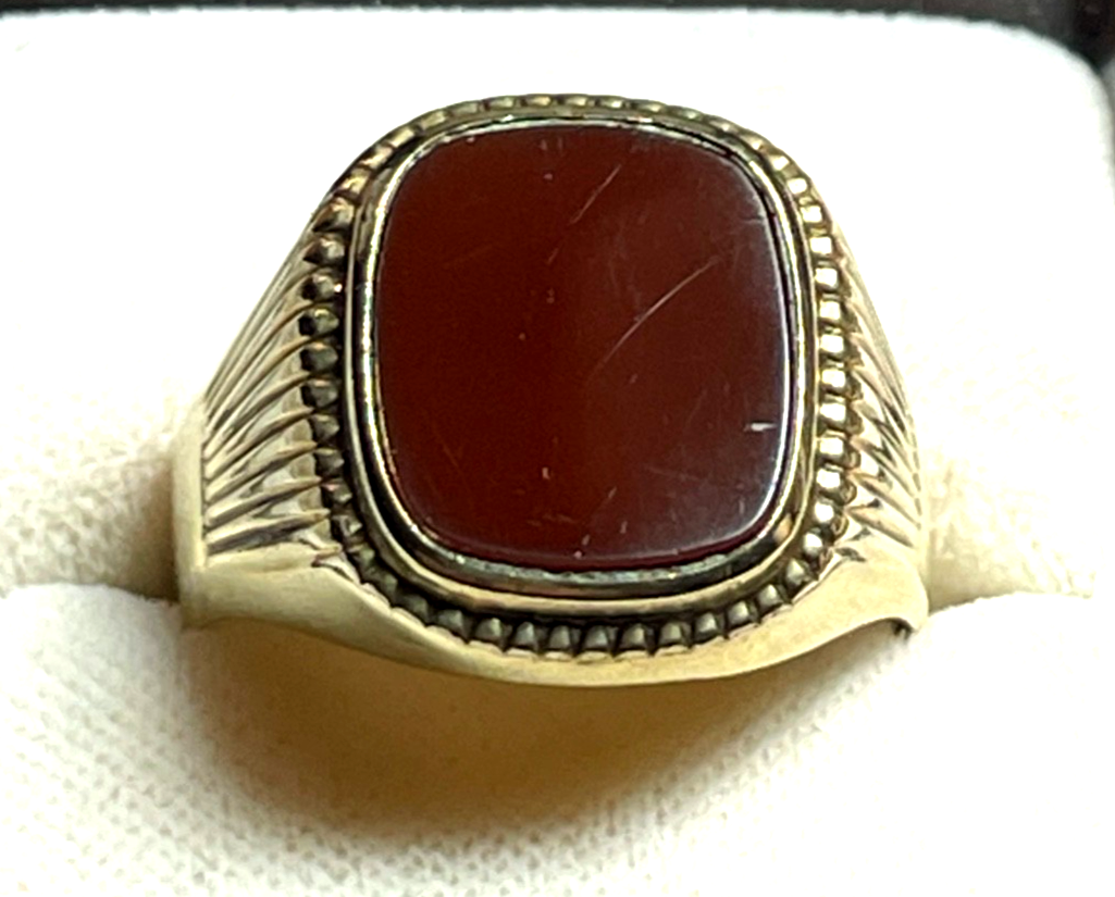 Antik 333 Gold 8 K Herrenring Ring Siegelring Karneol Platte Ø 21 mm RG 66 gepfl2