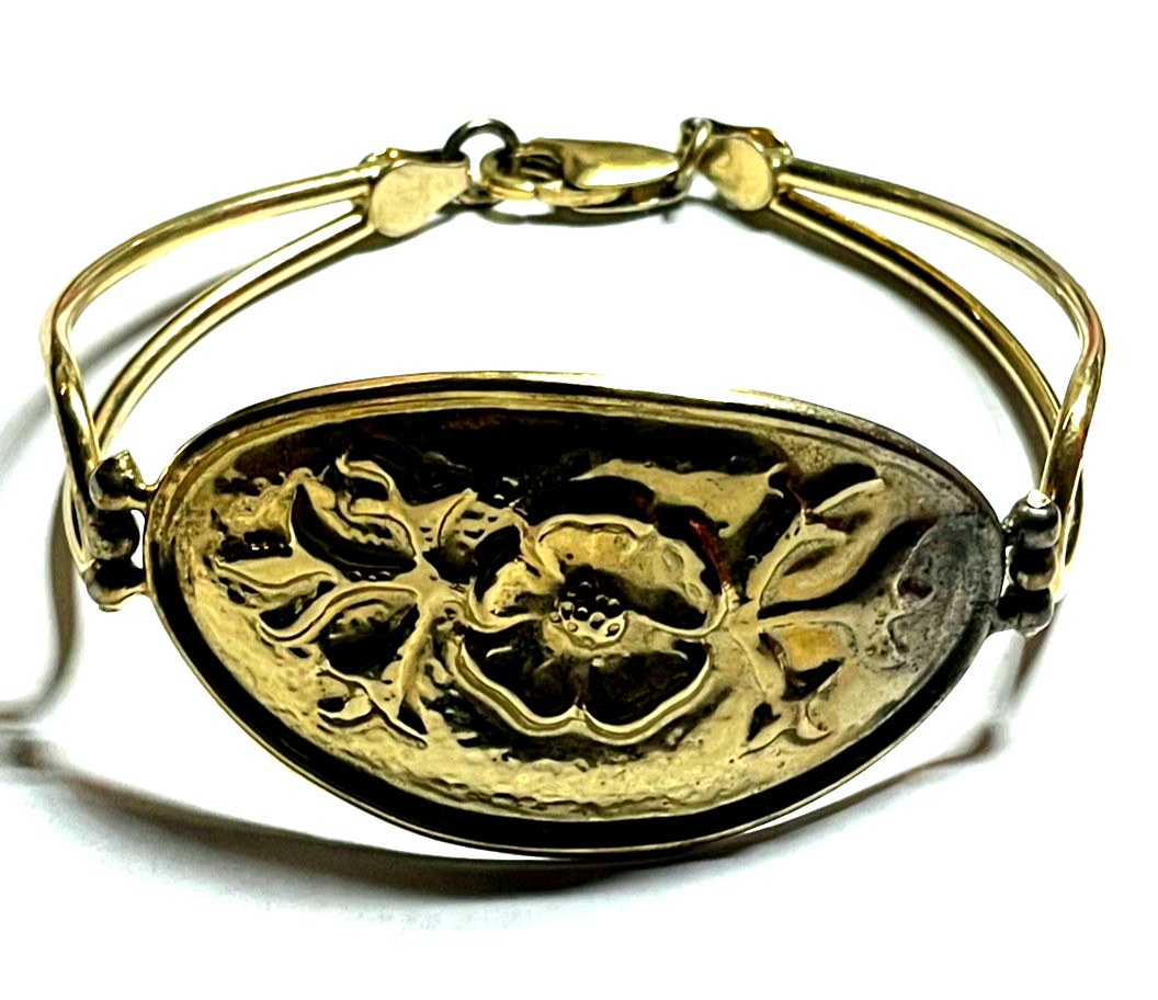 Vintage 925 Silber vergoldet Armband Handarbeit florales Dekor Armreif ähnlich7