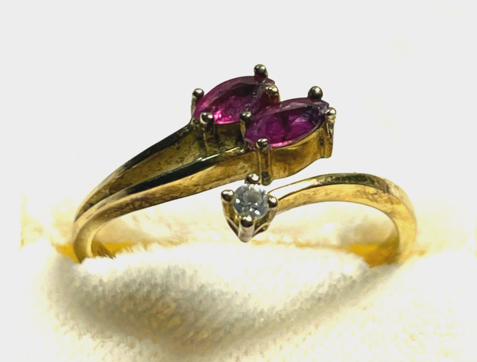 Vintage eleganter 835 Silber Ring vergoldet Ø 17,5 mm RG 55 mit Rubin Weißtopas7