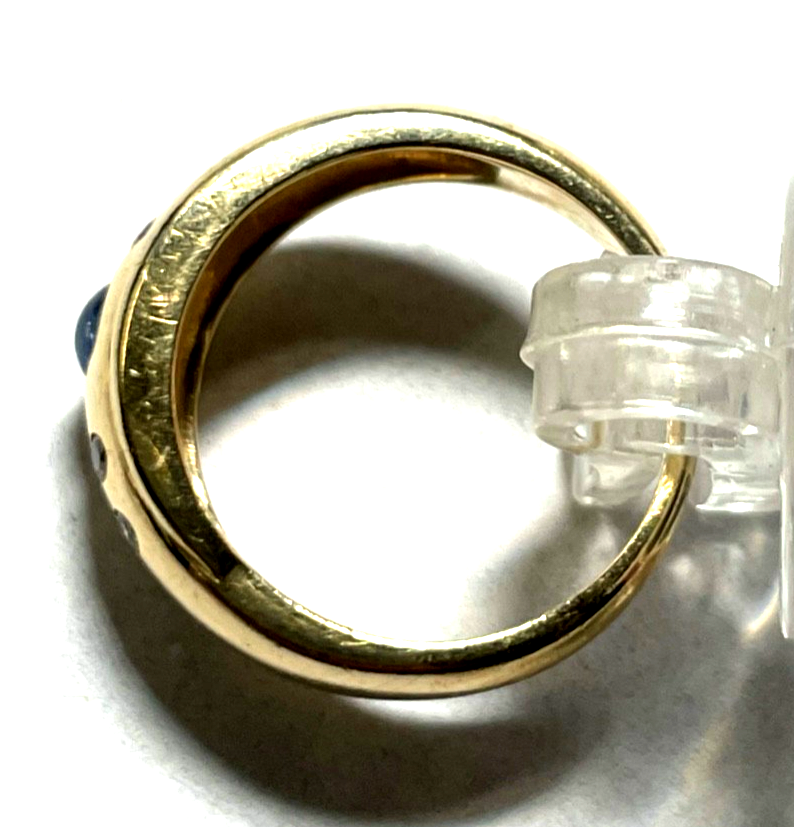 585 Gold 14 K Ring mit Saphir Cabochon + 10 Brillanten RG 52 Ø16,6 mm sehr gepfl6