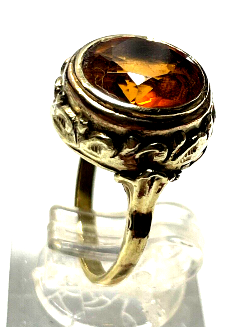 Antik 333 Gold 8 K Ring Madeira Citrin Ø 16,5mm RG 52 gepflegt solide Handarbeit1