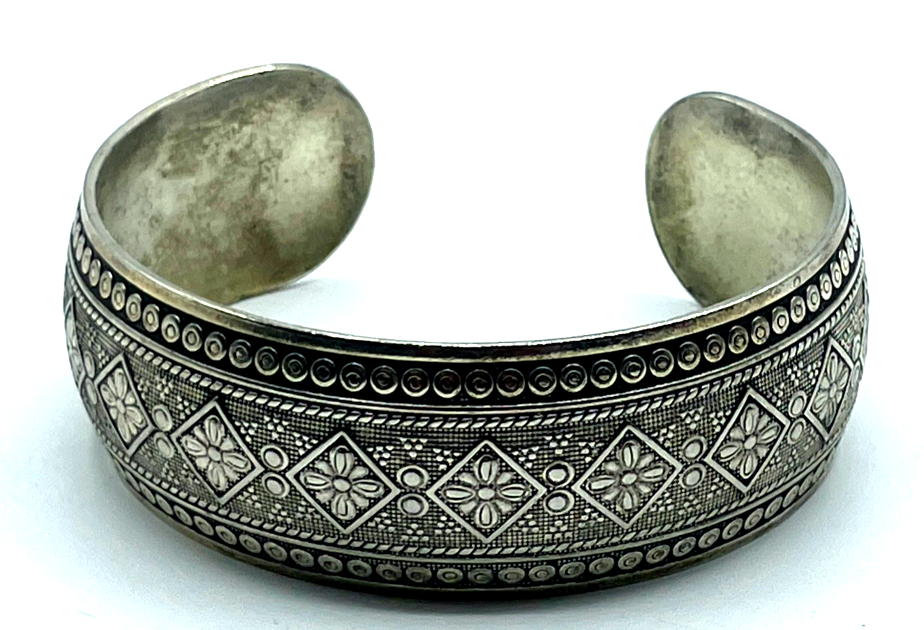 Vintage wunderschöner Tibet Silber Armreif offene Armspange unisex B 25 mm gepfl3
