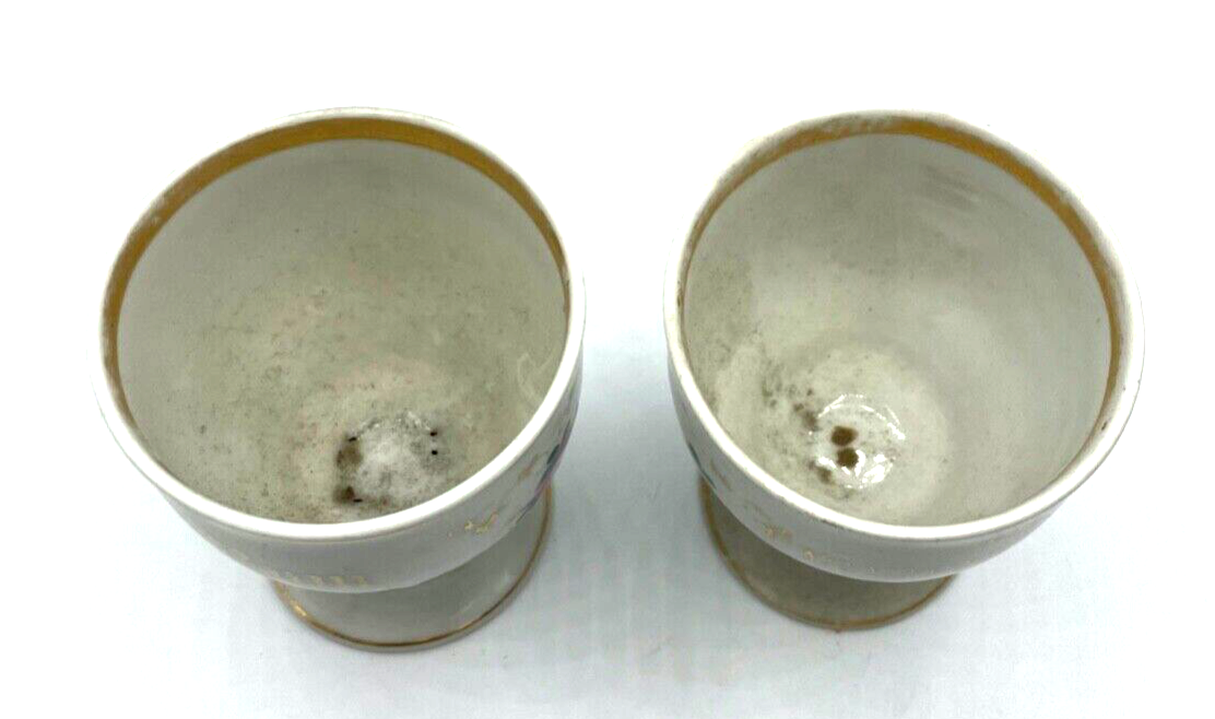 2x antik Porzellan Becher Kakaobecher Andenkenbecher Fußbecher  1900 Dachboden2