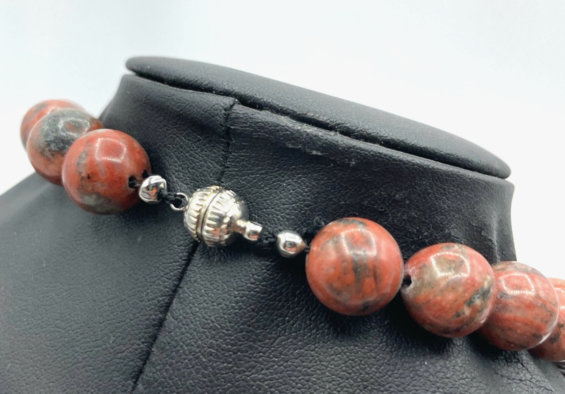 Roter Jaspis Halskette Kugelkette Ø 12 mm mit Magnetschliesse sehr gepflegt1
