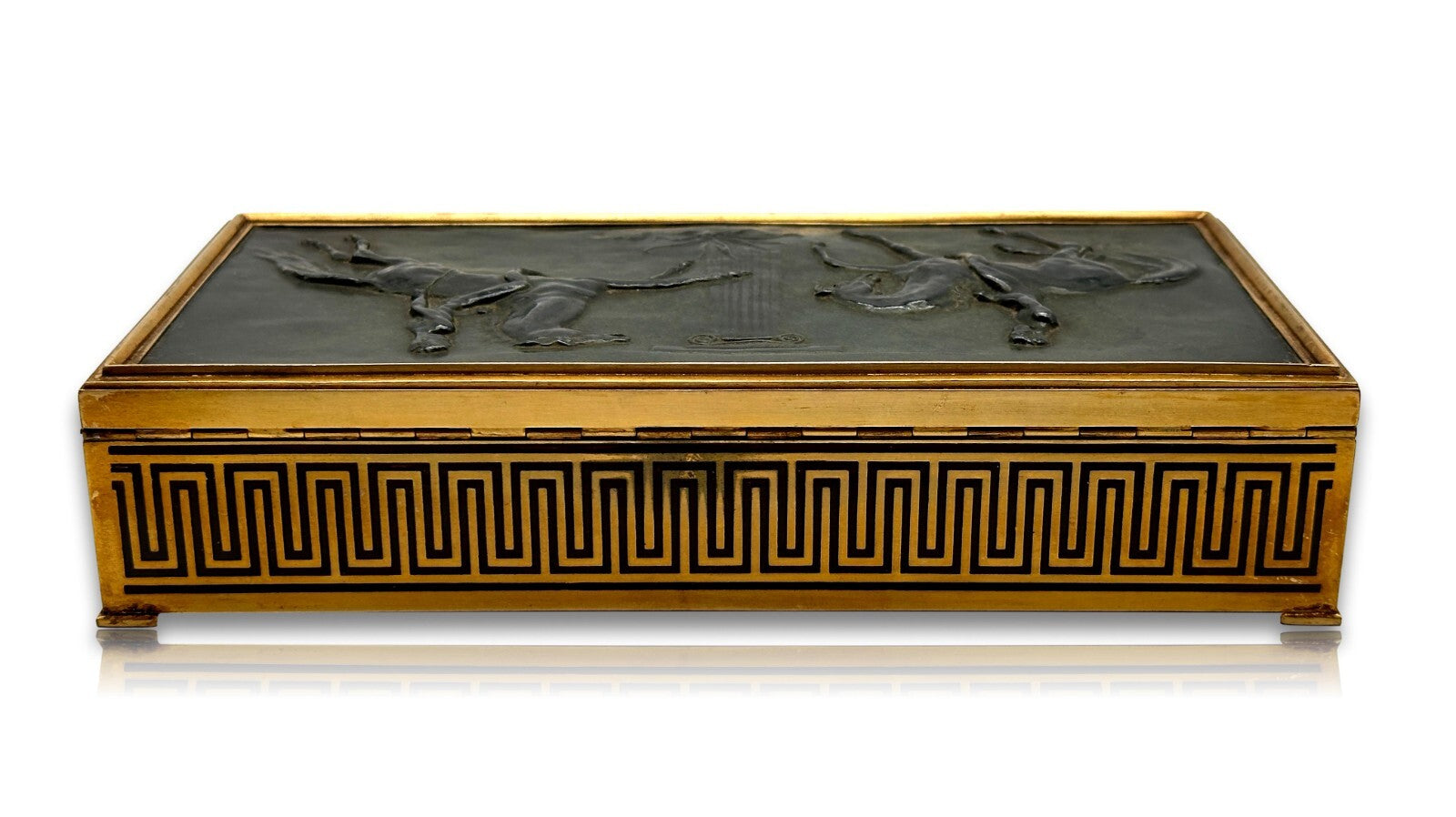 Erhard & Söhne Schwäbisch Gmünd - Art Déco Schatulle - Bronze Relief 'Dioskuren'5