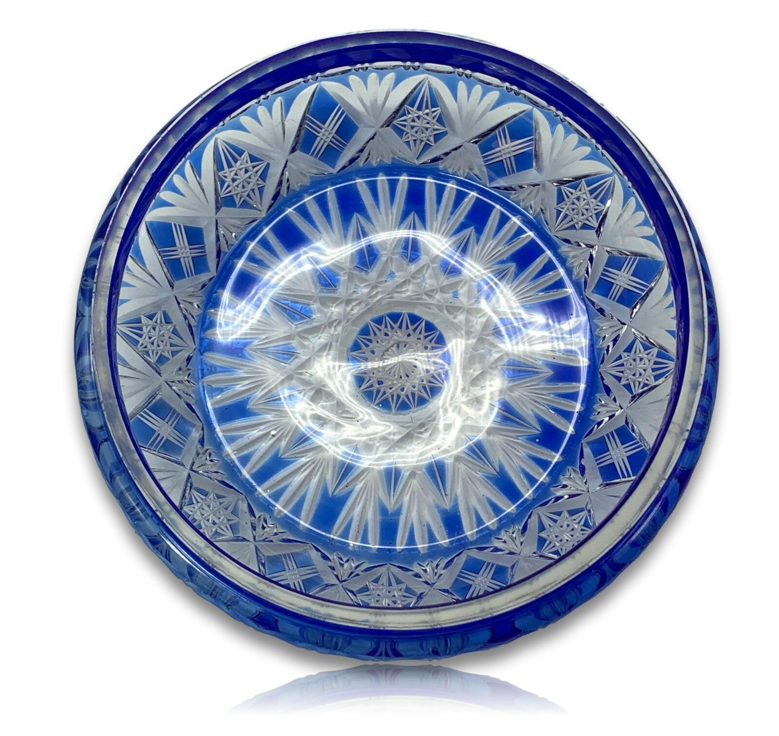 Bonboniere Deckeldose - Kristall Glas - Überfang Blau geschliffen 5