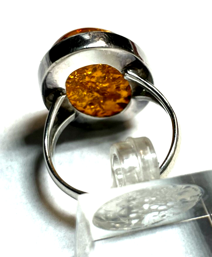 925 Silber Ring ovaler Bernstein Cabochon RG 59 Ø 18,8 solide Qualität gepflegt4