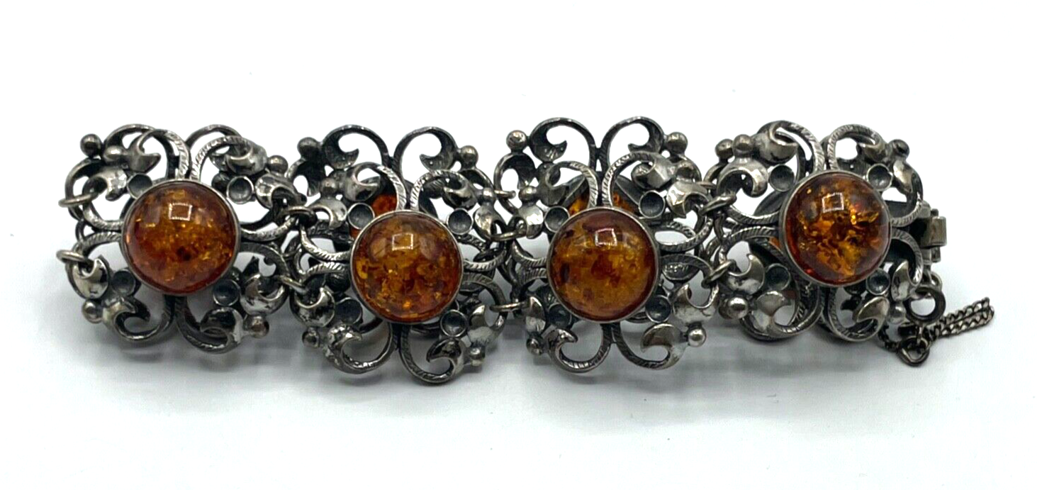 Stattliches altes Georg Kramer Fischland Armband 925 Silber + Bernstein0