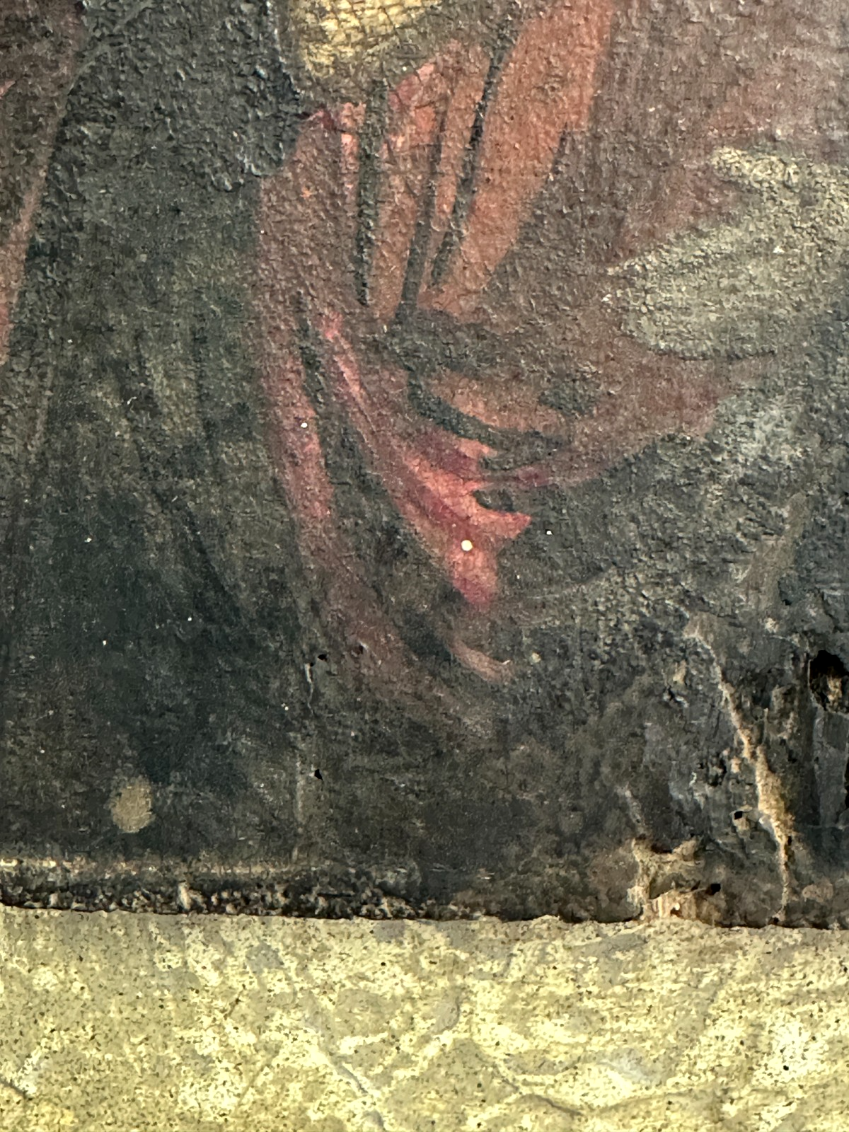 Alte Ikone „Gottesmutter mit Kind“ – Tempera auf Holz - unrestaurierter Zustand4