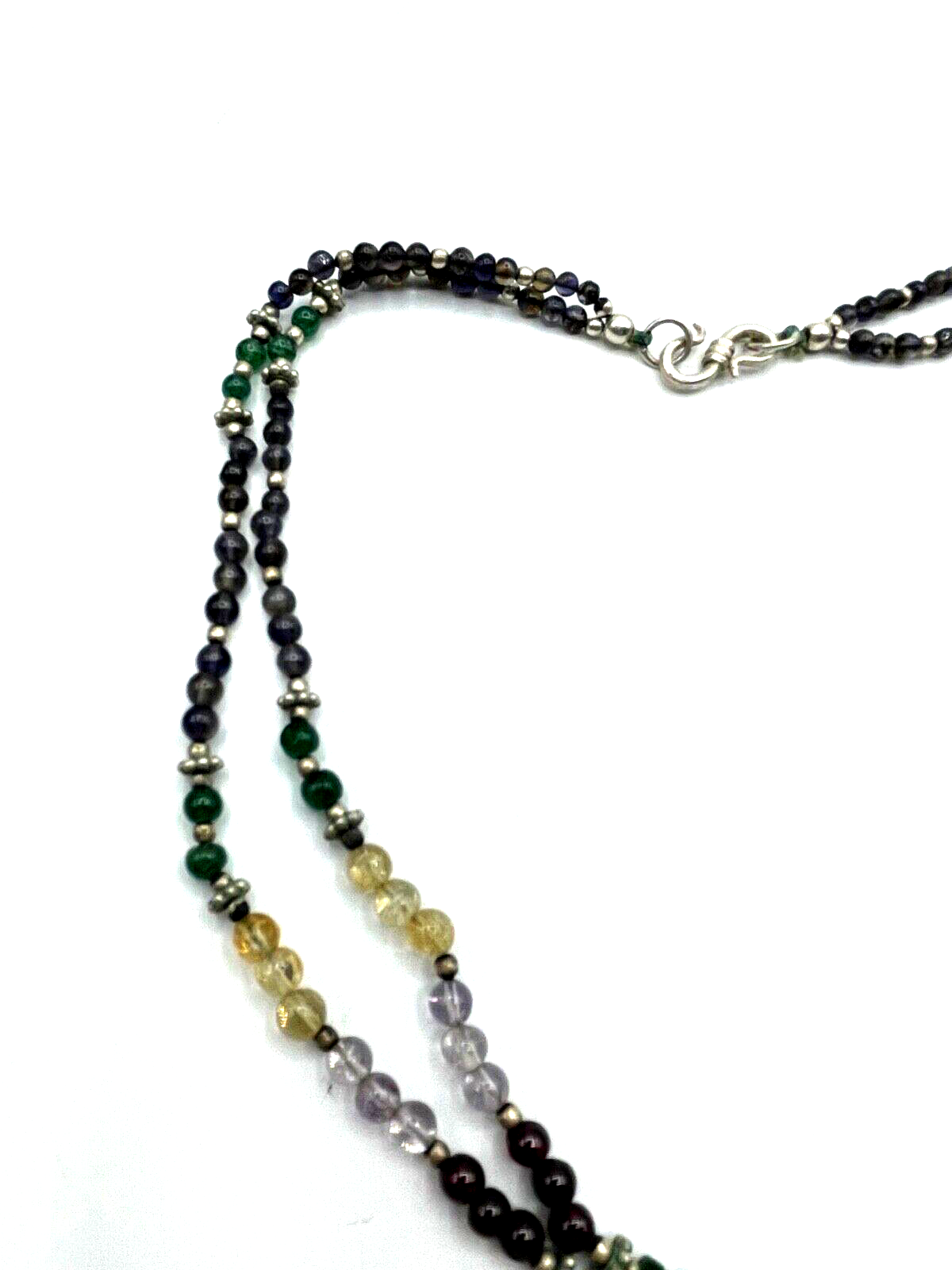 Aparte Ethno Edelstein Mix Kette Collier 2 reihig 925 Silber L 47 cm ungetragen2