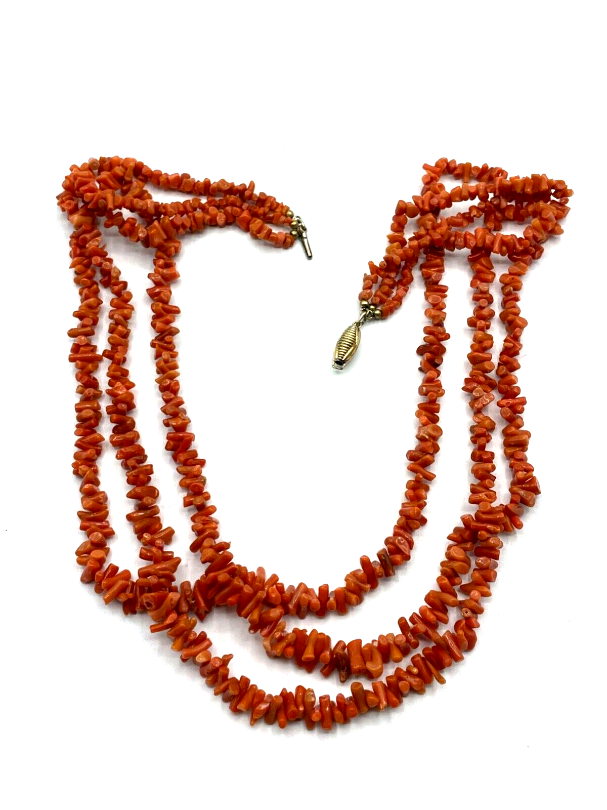 Stattliche Korallenkette 3 reihig Koralle Collier 925 Silber Kastenschloß Lachs7