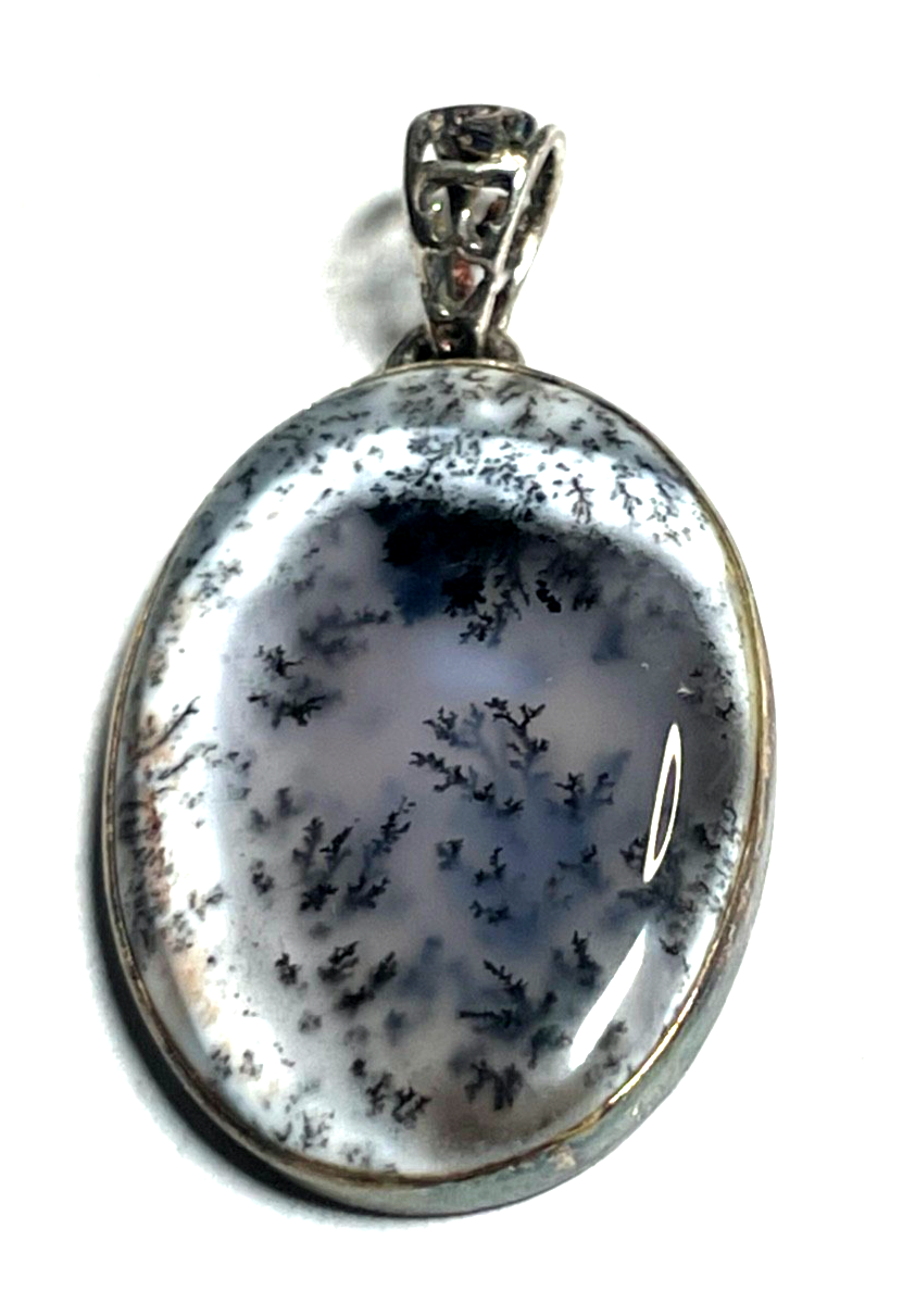 925 Silber Anhänger mit Dendritenachat Weiß Lavendel Schwarz L 38 mm B 22 mm0