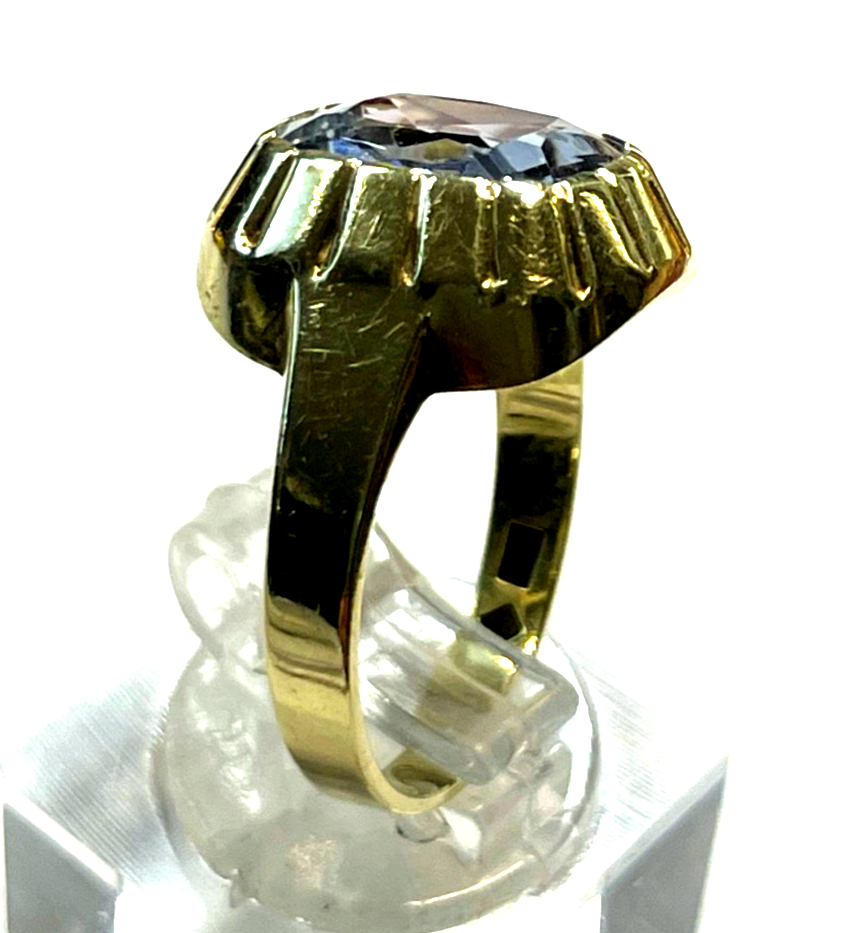 Massiver 585 Gold 14 K Ring Aquamarin Kissen Ø 17,5 mm RG 55 Juwelier sehr gepfl3