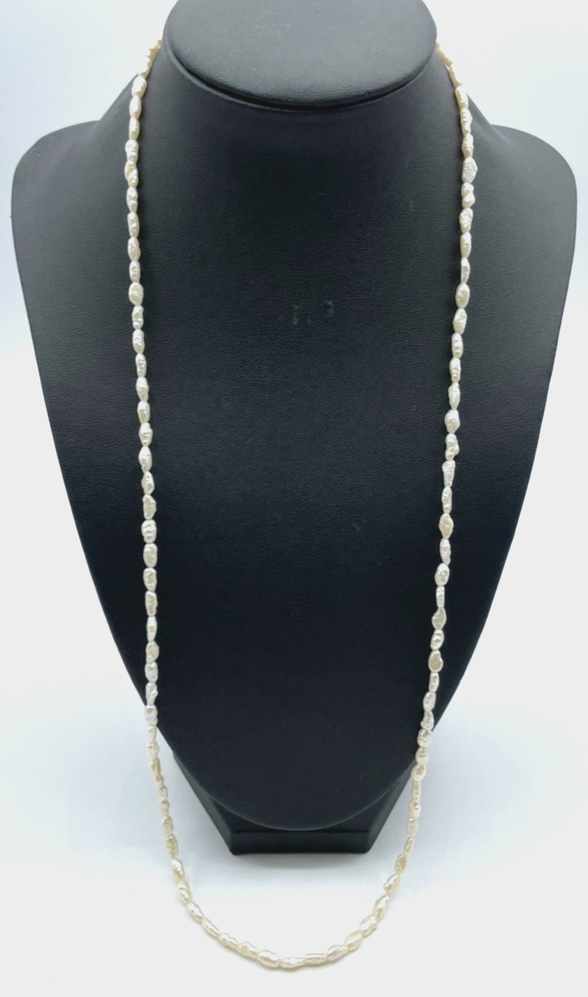 Vintage echte 67 cm Biwa Perlen Kette Perlenkette Reiskorn Golddouble top gepfl0