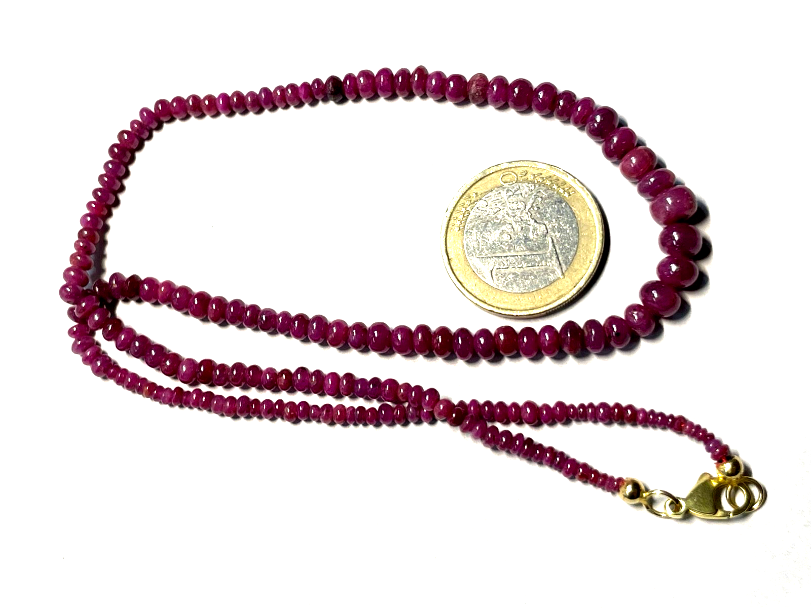 Rubin Rondelle Kette Collier Golddouble Karabiner L 44 cm Verlauf sehr gepflegt3
