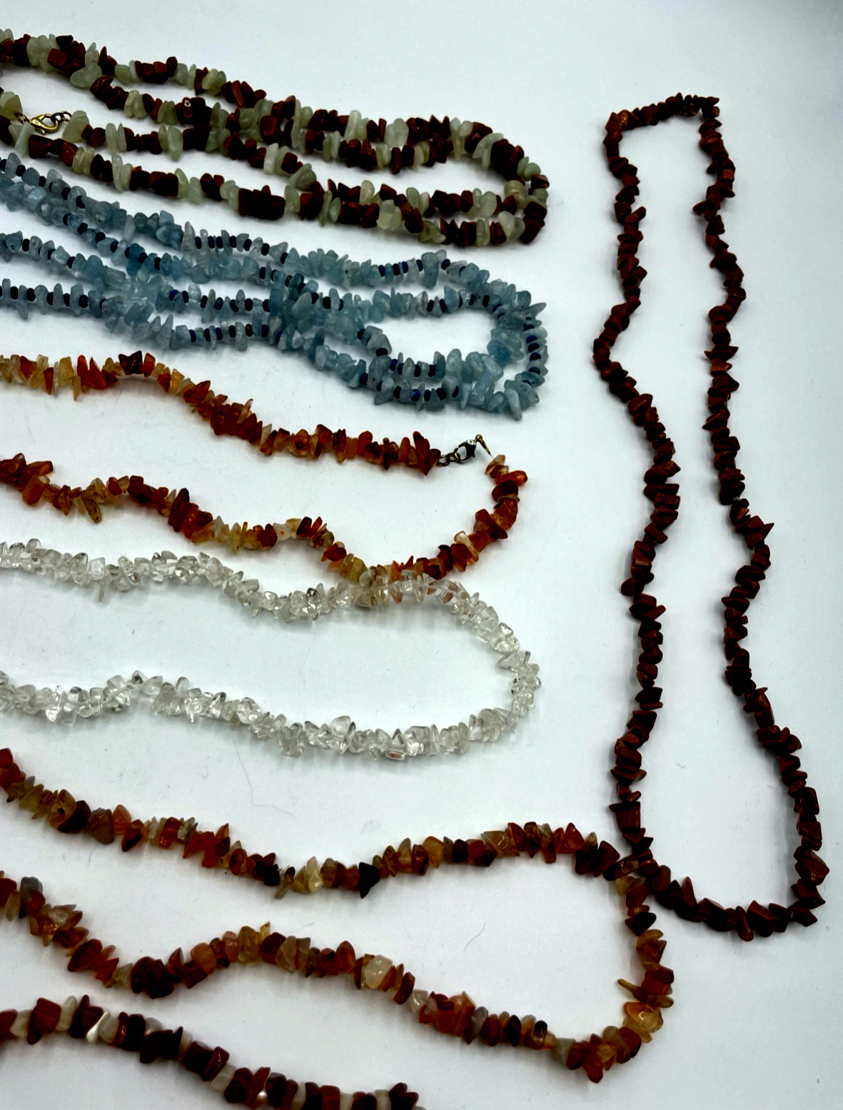 8 verschieden lange Edelstein Ketten Aquamarin Goldfluss Karneol Bergkristall 104