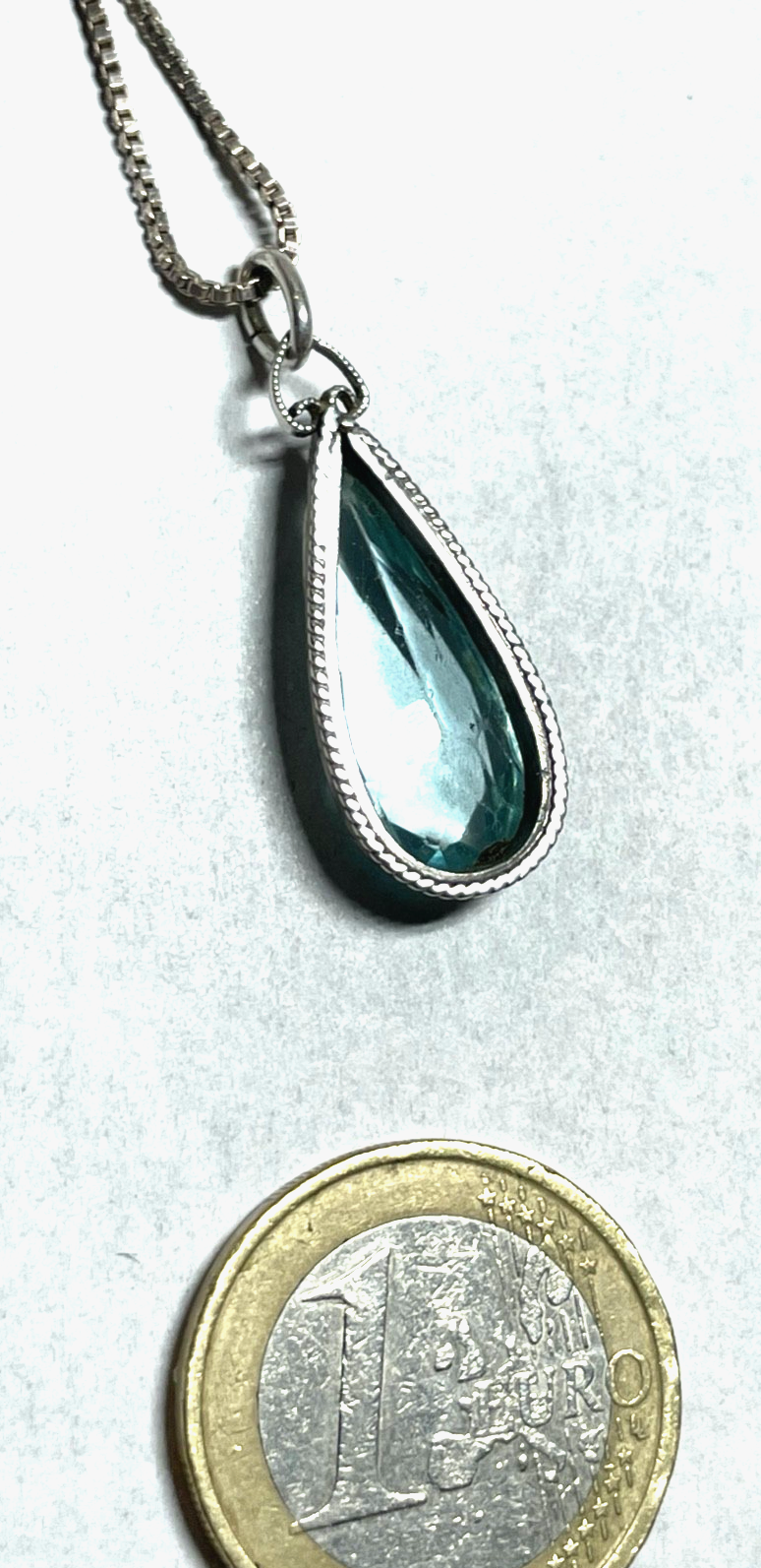 Antik Silber aquamarin farbiger Spinell Tropfen elegant + 42 cm Venezianerkette4