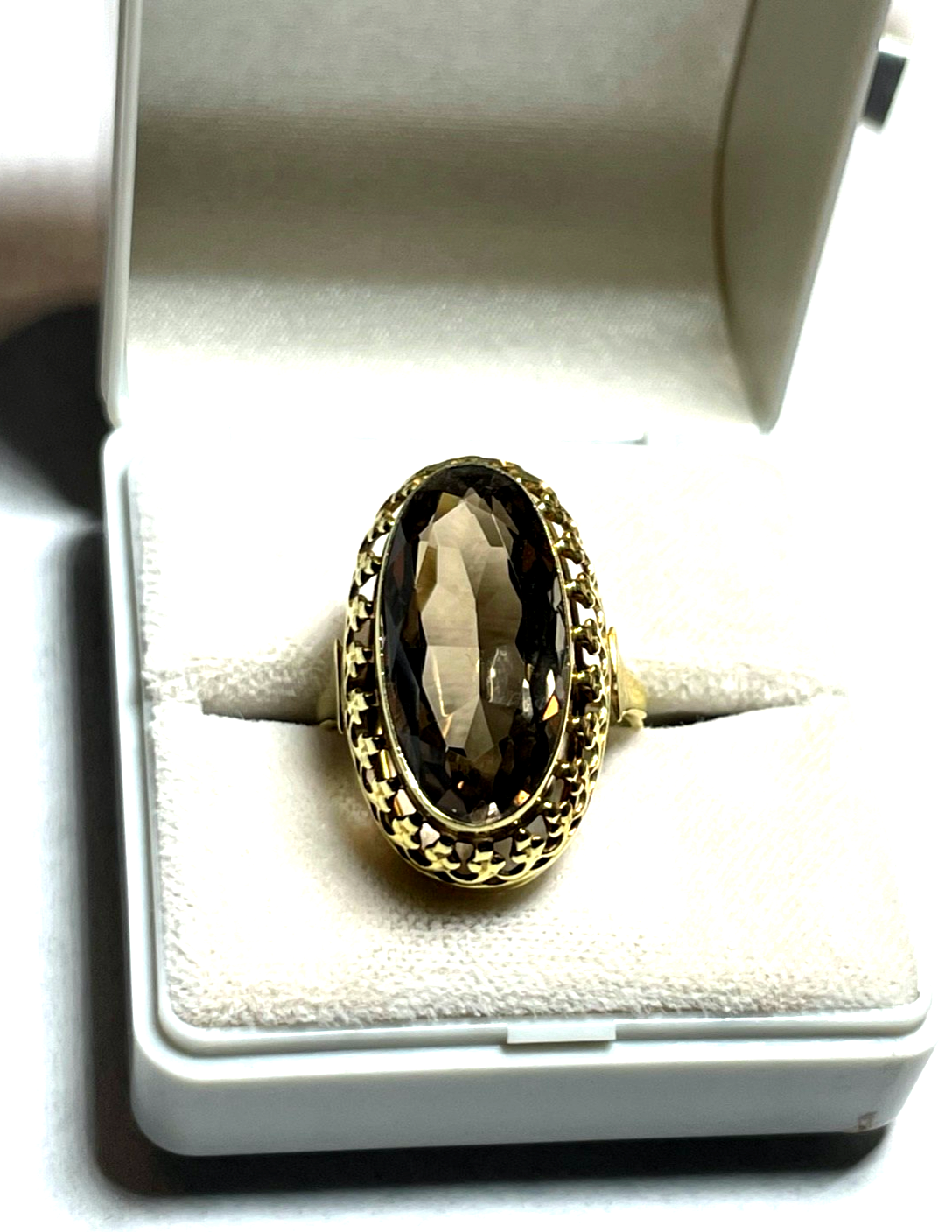 Vintage Design 333 Gold 8 K Ring Rauchquarz Ø 17,5 mm RG 55 Juwelier wunderschön8