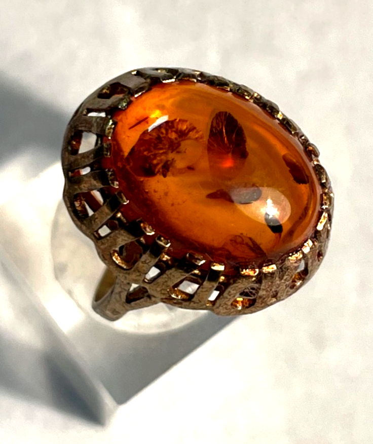 Vintage 333 Gold 8 K Ring Bernstein Cabochon Etagen Fassung Ø 17 mm RG 542