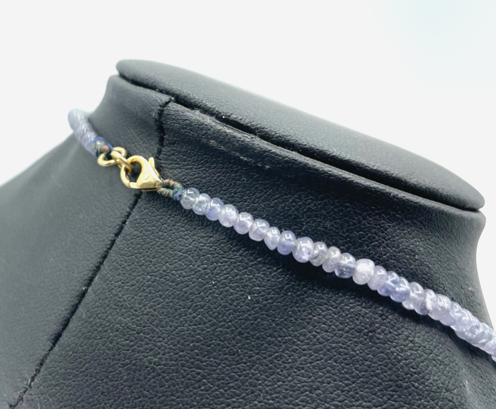 polierte Perlen aus Tansanit Kette Collier 585 Gold Karabiner im Verlauf L 46cm6