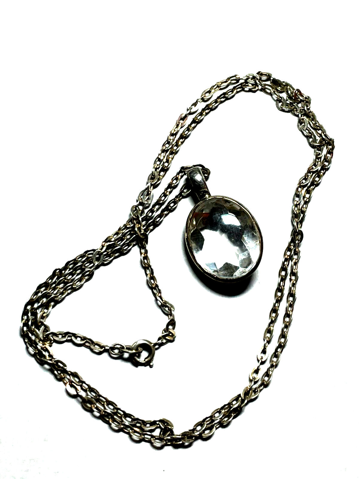 75cm 835 Silber Gliederkette + vintage Bergkristall Anhänger Purismus top gepfl.3