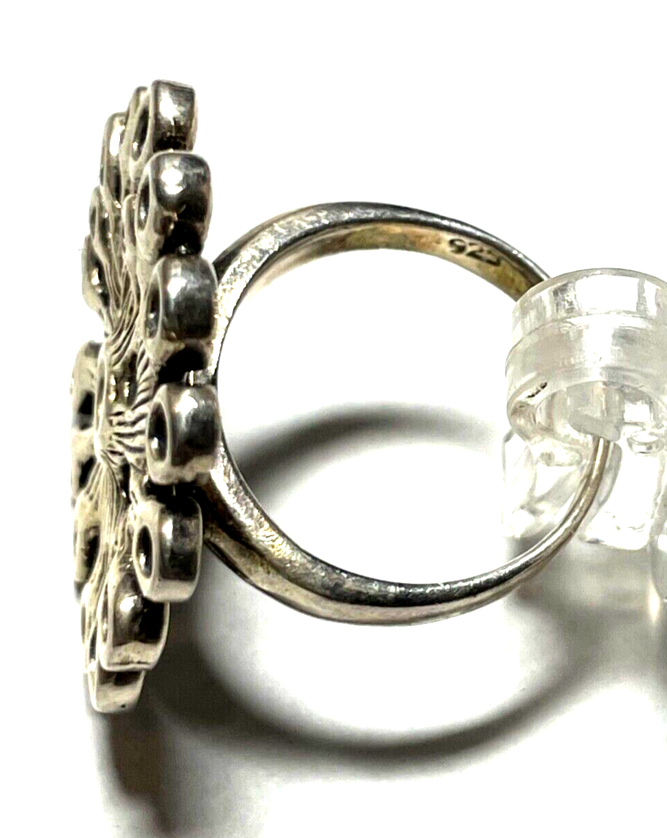 Vintage solider 925 Silber Ring Blüte Muster Ø 17 mm RG 53 Handarbeit gepflegt2