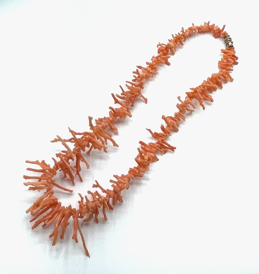 Vintage Korallenkette zarte Stäbchen Koralle Collier Verlauf L 40,5 cm Lachs4