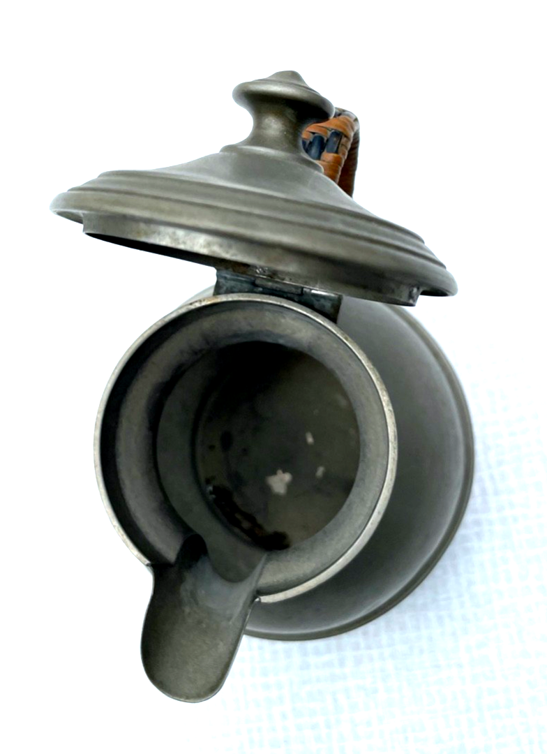 Kleine dekorative antik Zinn Kanne um 1900 Geflecht am Griff 1/2 Ltr. mit Punze4