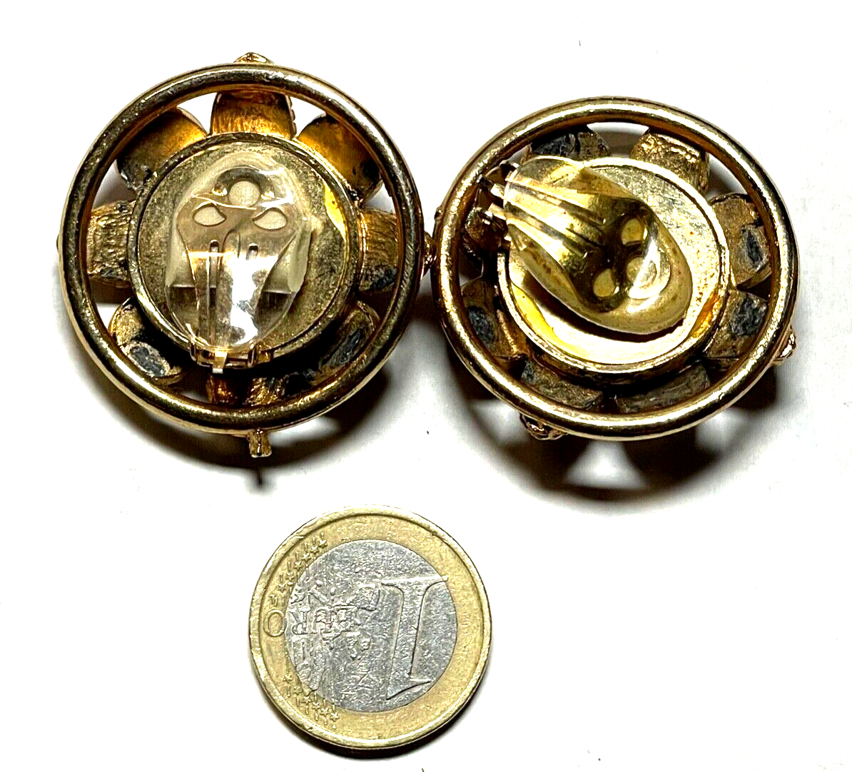 Paar vintage prächtige Ohrclips Clips Statement Glamour bunt vergoldet Ø 35 mm3