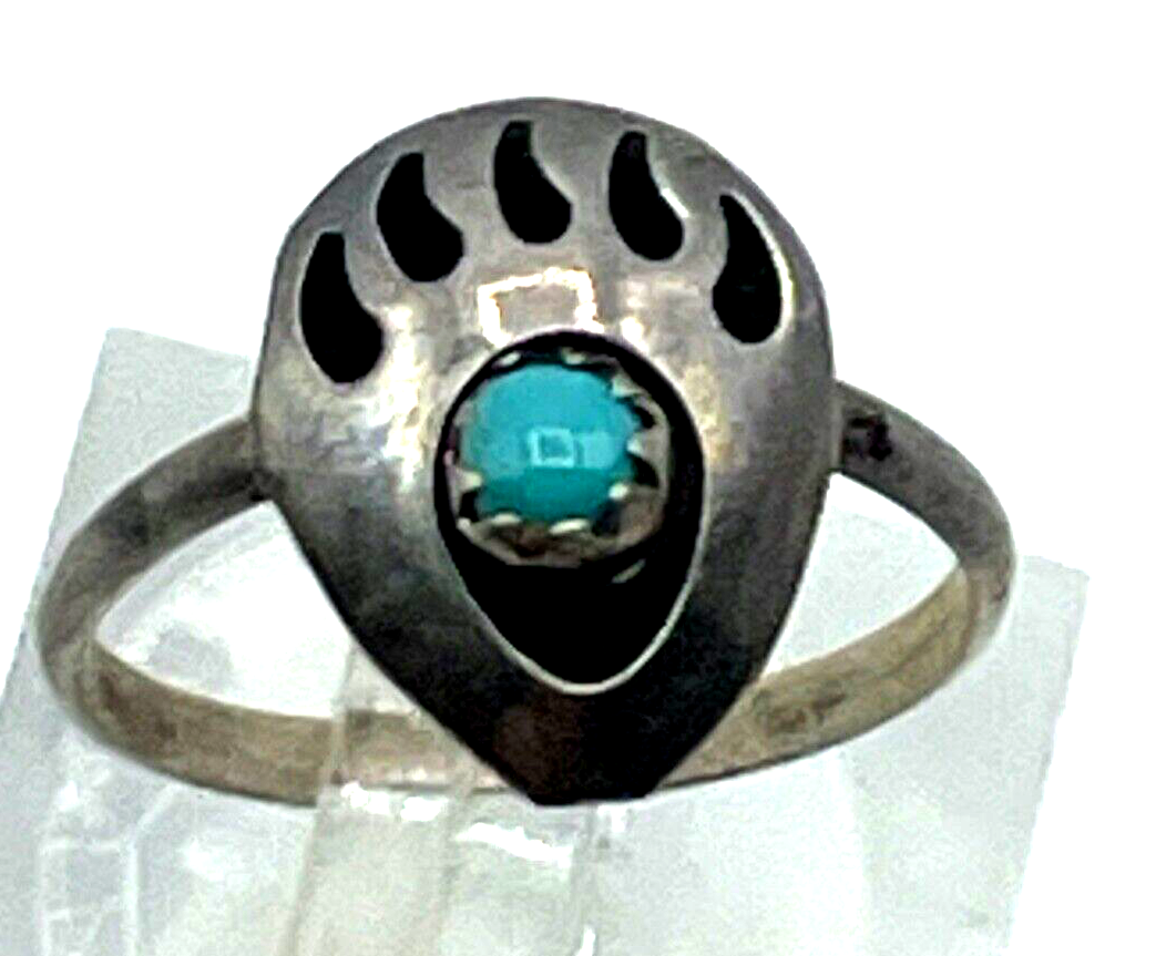 925 Sterling Silber Ring Indianerschmuck Türkis Bärentatze Handarbeit Ø 15,5 mm1
