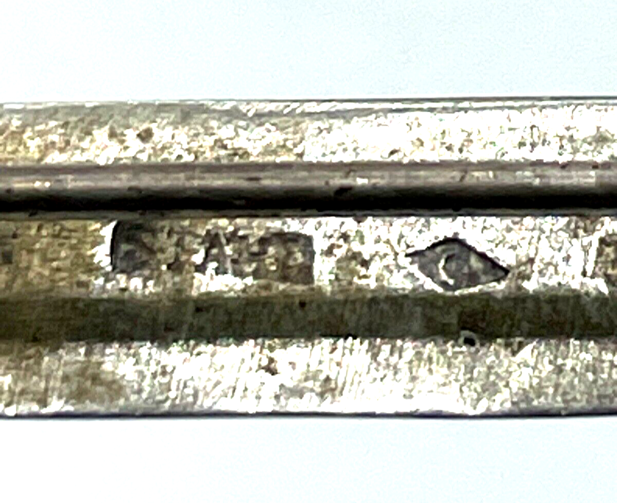Antik Anstecknadel Stabbrosche um 1900 Stahl Blätter punziert Handarbeit L 7,5cm5