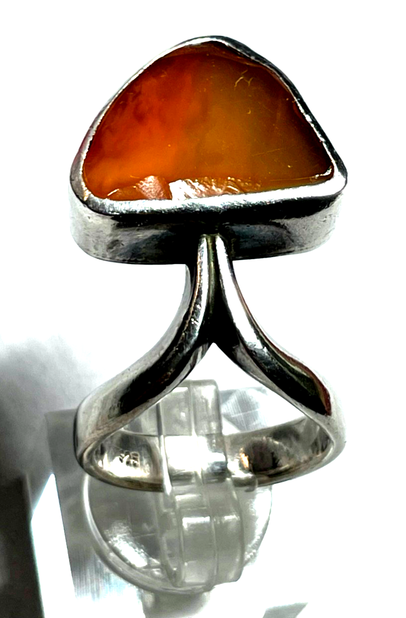 Massiver ausgefallener 925 Silberring mit Feueropal Unikat Ø 17 mm RG 541