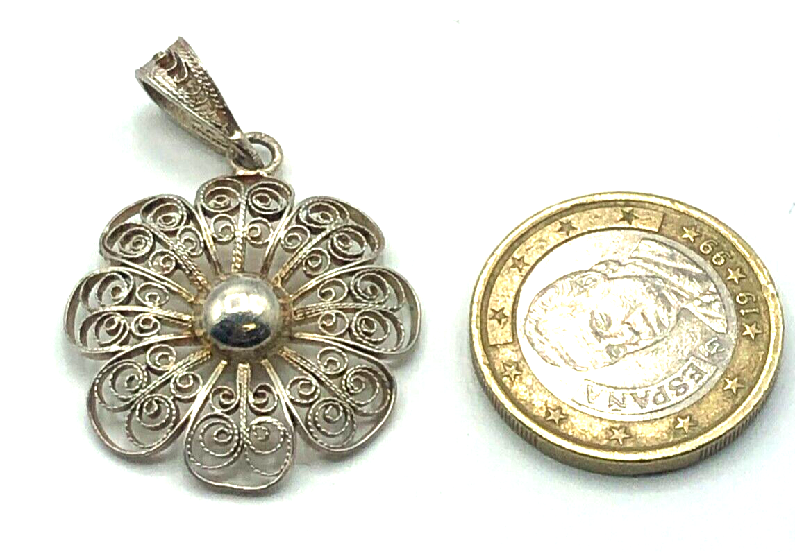 Vintage Filigran Anhänger 800 Silber Blüte Filigransilber Handarbeit Ø 22 mm0